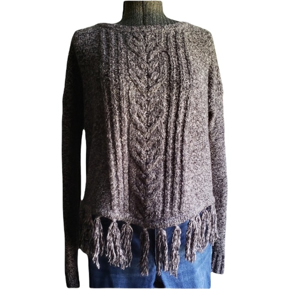 Kensie Oversized Fringe Crop Pullover Sweater - Picture 1 of 7